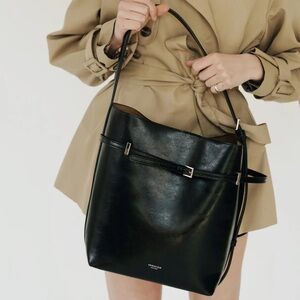 Verafied NY Black Belted Leather Tote Bag